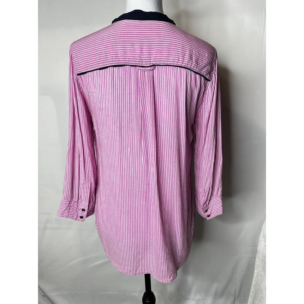 Anthropologie Maeve Stripped Button Down Top Shirt Embroidered Key Size Small - Picture 6 of 11
